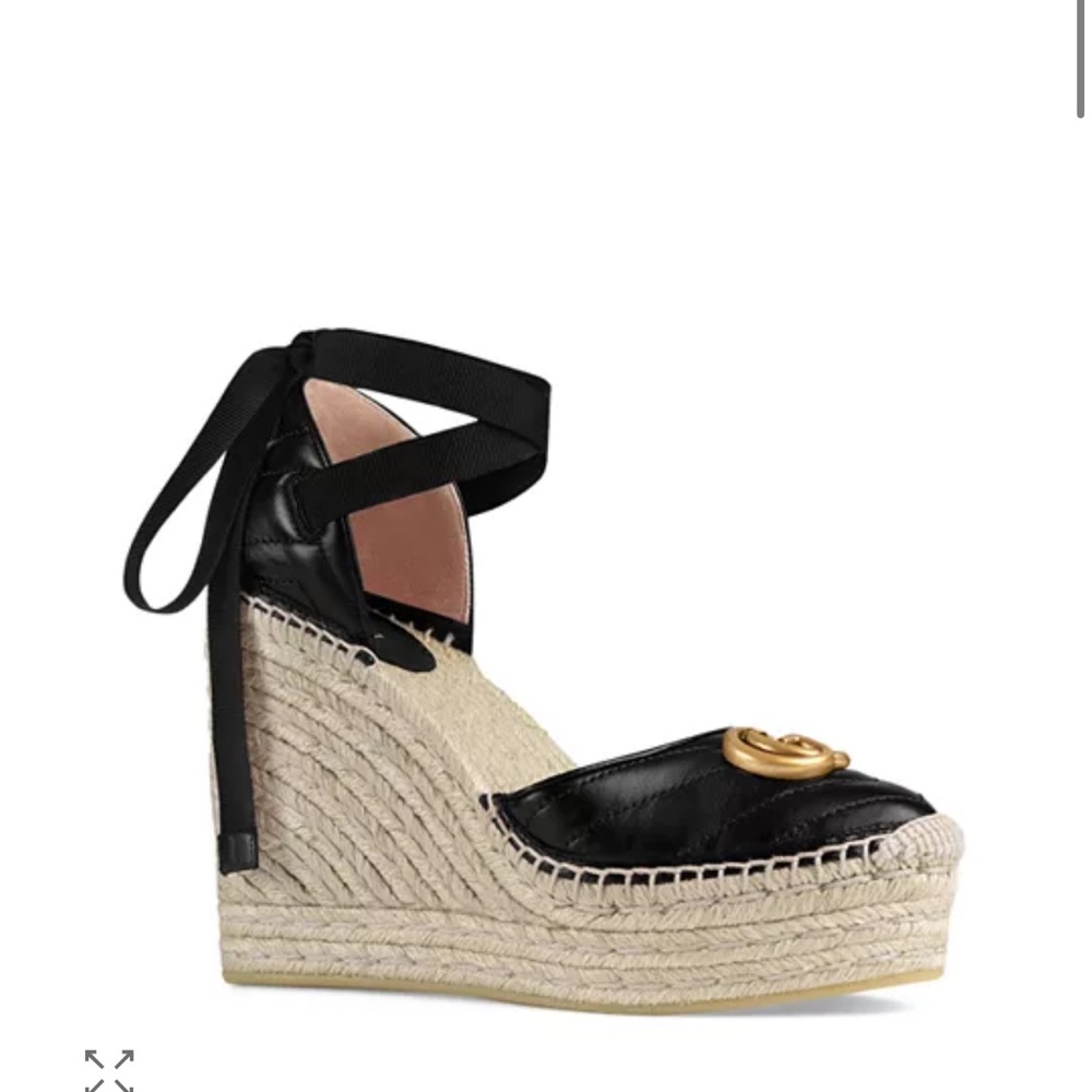 Gucci Black and Gold Espadrille Wedges